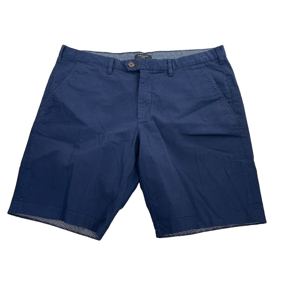 Ted Baker Men Chino Shorts Flat Front Size 36R Blue 9" Inseam Pockets C151